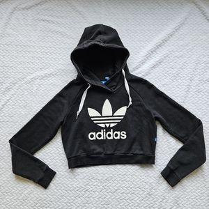 Adidas Trefoil Black Cropped Hoodie Sweatshirt Size Small